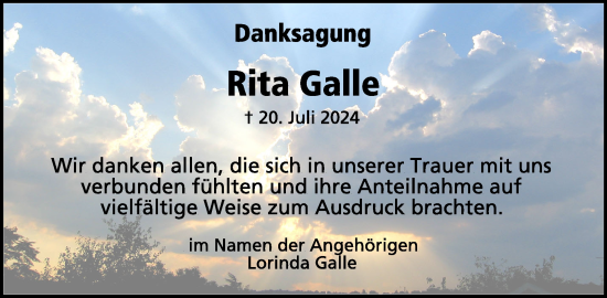 Traueranzeige von Rita Galle von WochenSpiegel