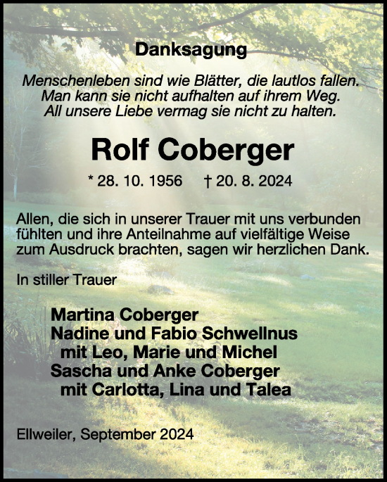 Traueranzeige von Rolf Coberger von WochenSpiegel