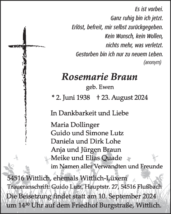Traueranzeige von Rosemarie Braun von WochenSpiegel