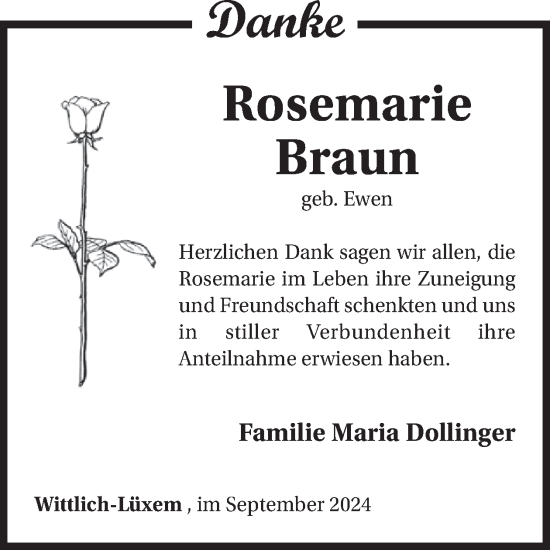 Traueranzeige von Rosemarie Braun von WochenSpiegel