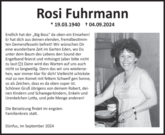 Traueranzeige von Rosi Fuhrmann von WochenSpiegel