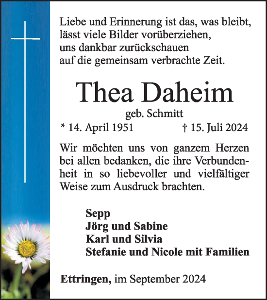 Traueranzeige von Thea Daheim von WochenSpiegel