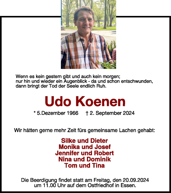 Traueranzeige von Udo Koenen von WochenSpiegel