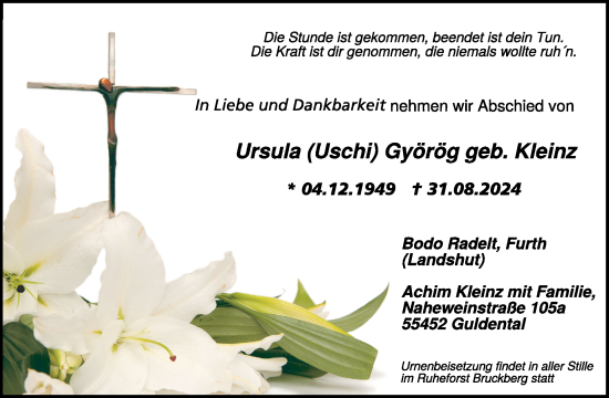Traueranzeige von Ursula Györög von WochenSpiegel