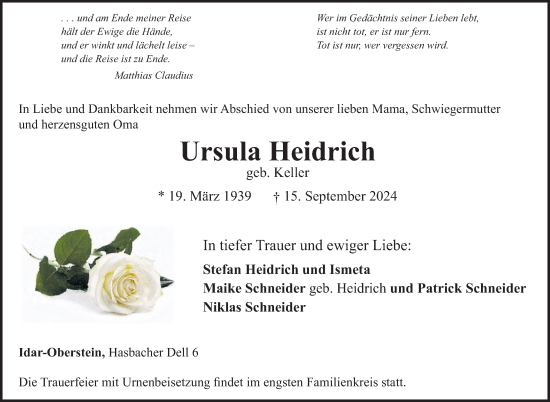 Traueranzeige von Ursula Heidrich von WochenSpiegel