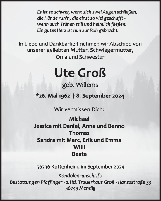 Traueranzeige von Ute Groß von WochenSpiegel