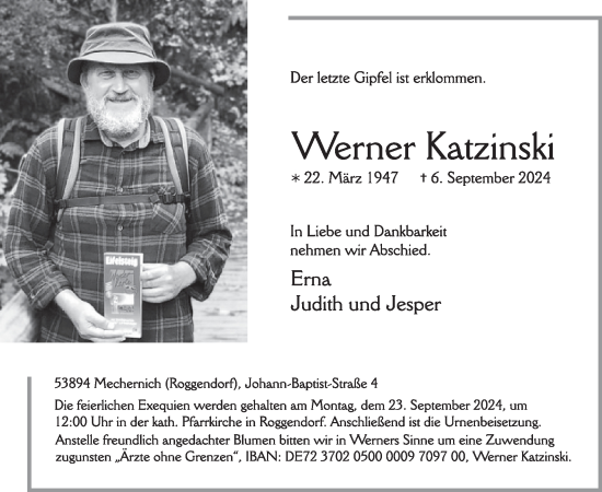 Traueranzeige von Werner Katzinski von WochenSpiegel