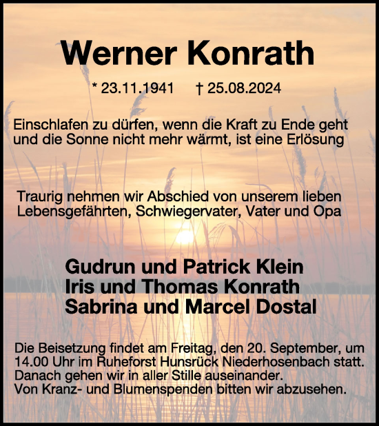 Traueranzeige von Werner Konrath von WochenSpiegel