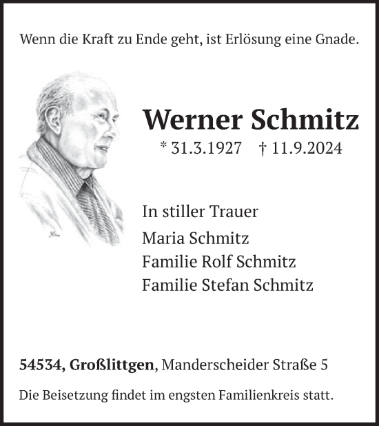 Traueranzeige von Werner Schmitz von WochenSpiegel