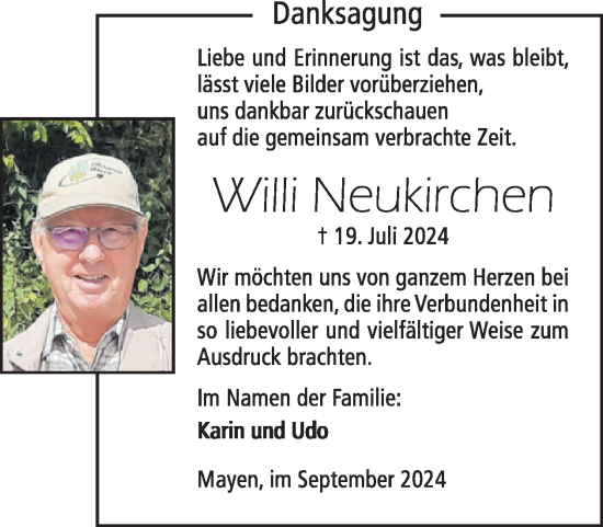 Traueranzeige von Willi Neukirchen von WochenSpiegel