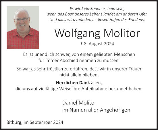 Traueranzeige von Wolfgang Molitor von WochenSpiegel