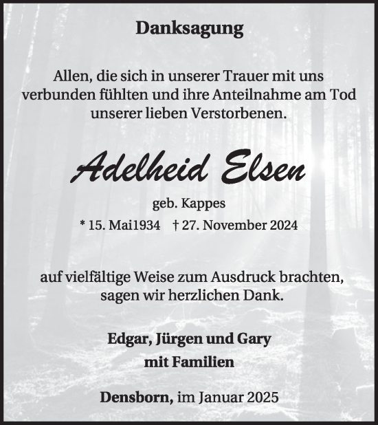 Traueranzeige von Adelheid Elsen von WochenSpiegel