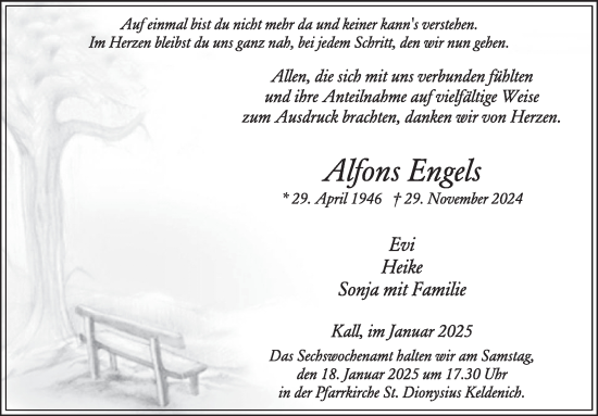 Traueranzeige von Alfons Engels von WochenSpiegel