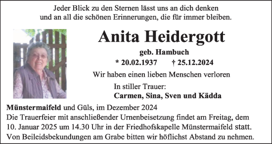 Traueranzeige von Anita Heidergott von WochenSpiegel