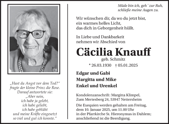 Traueranzeige von Cäcilia Knauff von WochenSpiegel