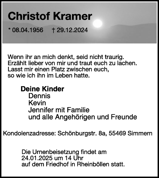 Traueranzeige von Christof Kramer von WochenSpiegel