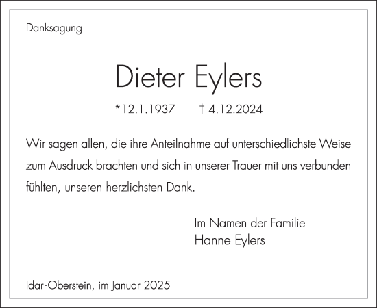 Traueranzeige von Dieter Eylers von WochenSpiegel