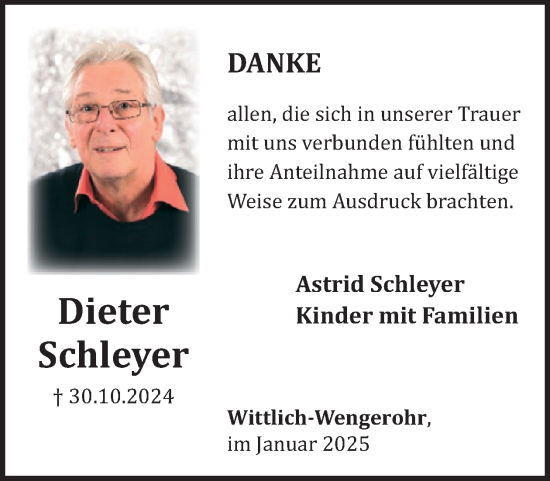 Traueranzeige von Dieter Schleyer von WochenSpiegel