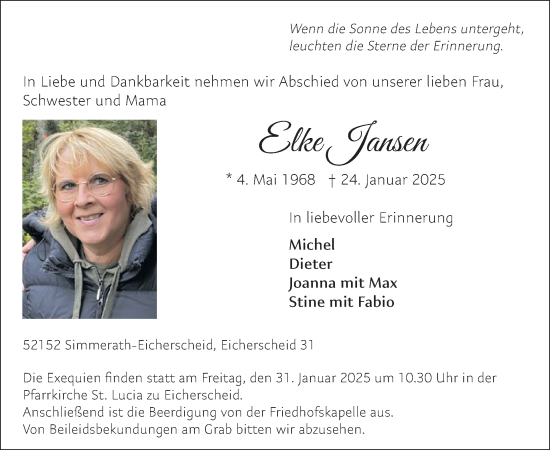 Traueranzeige von Elke Jansen von WochenSpiegel