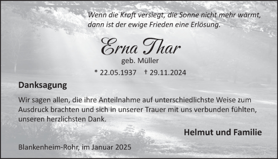 Traueranzeige von Erna Thar von WochenSpiegel