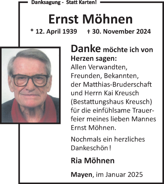 Traueranzeige von Ernst Möhnen von WochenSpiegel