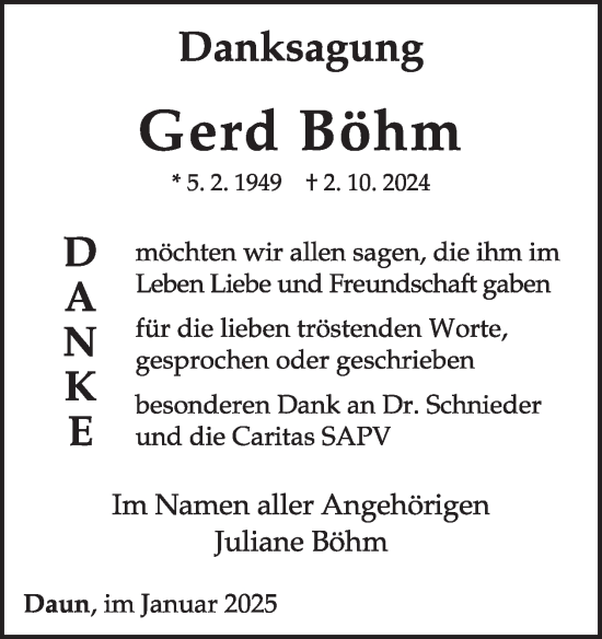 Traueranzeige von Gerd Böhm von WochenSpiegel