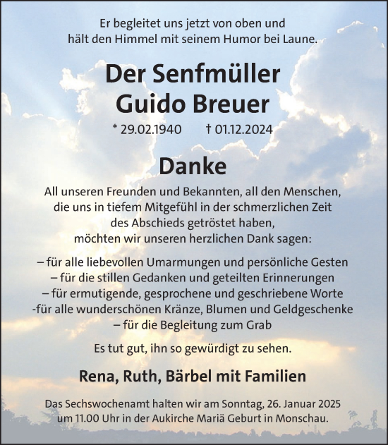 Traueranzeige von Guido Breuer von WochenSpiegel