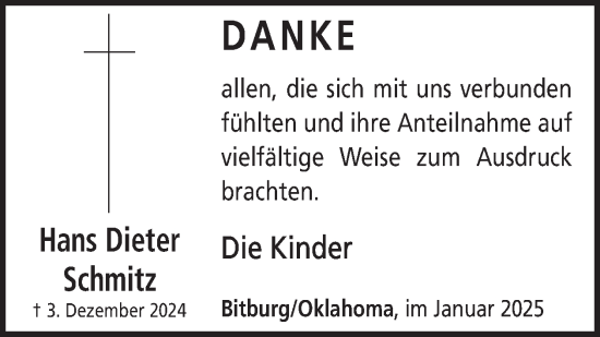 Traueranzeige von Hans Dieter Schmitz von WochenSpiegel