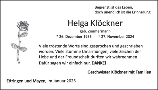 Traueranzeige von Helga Klöckner von WochenSpiegel