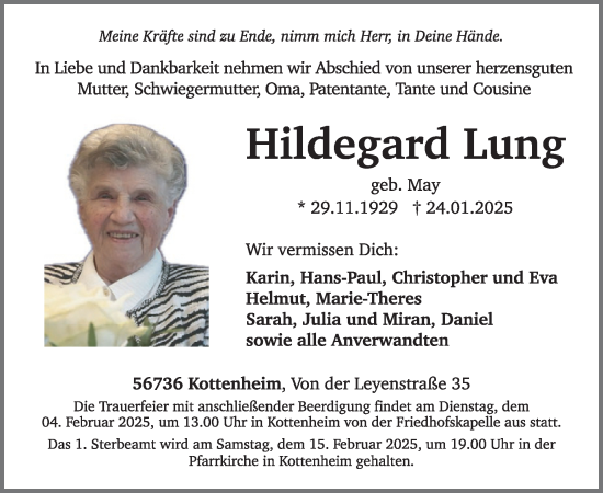 Traueranzeige von Hildegard Lung von WochenSpiegel