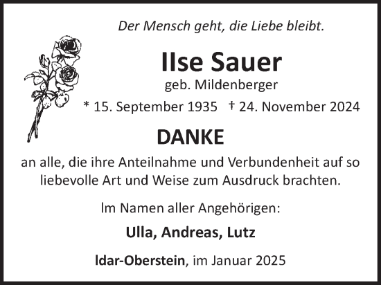 Traueranzeige von Ilse Sauer von WochenSpiegel