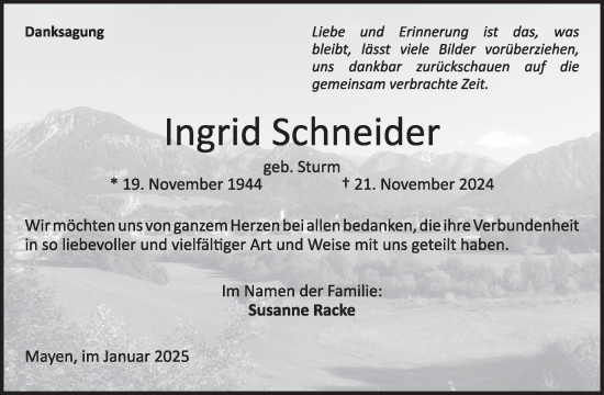 Traueranzeige von Ingrid Schneider von WochenSpiegel