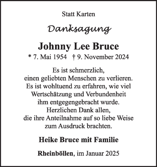 Traueranzeige von Johnny  Bruce von WochenSpiegel