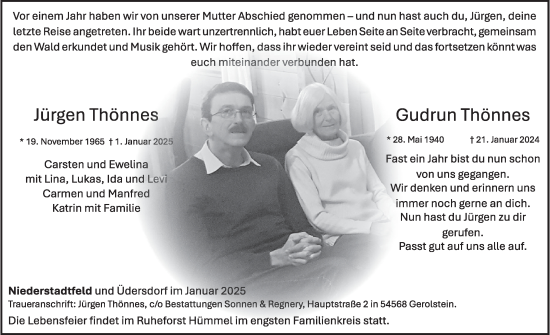 Traueranzeige von Jürgen und Gudrun Thönnes von WochenSpiegel