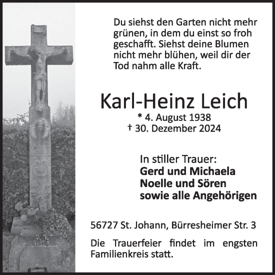 Traueranzeige von Karl-Heinz Leich von WochenSpiegel