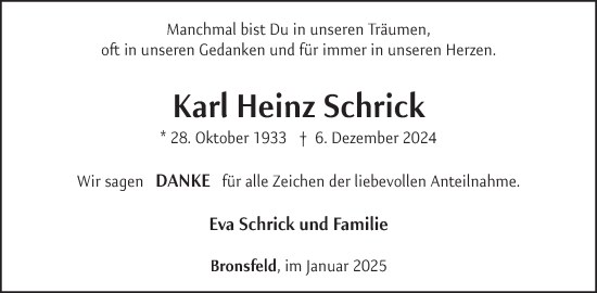 Traueranzeige von Karl Heinz Schrick von WochenSpiegel