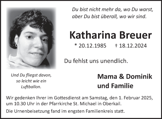 Traueranzeige von Katharina Breuer von WochenSpiegel