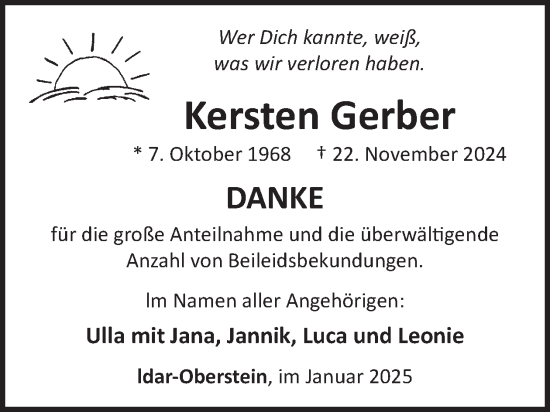 Traueranzeige von Kersten Gerber von WochenSpiegel