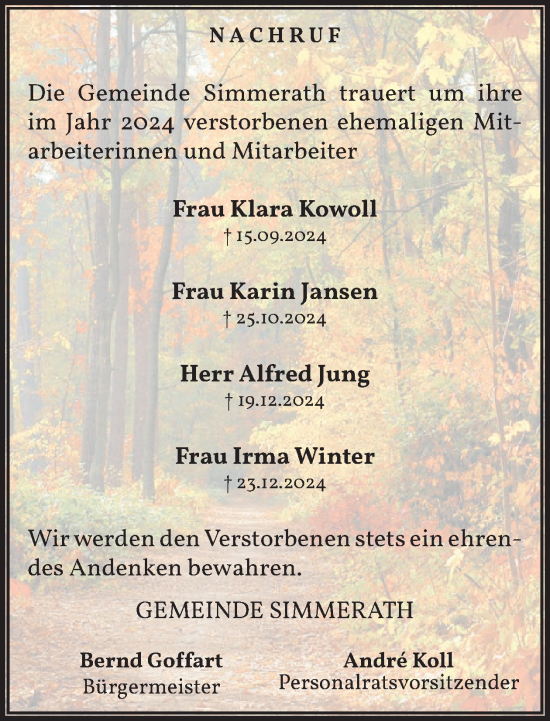 Traueranzeige von Klara Kowoll von WochenSpiegel