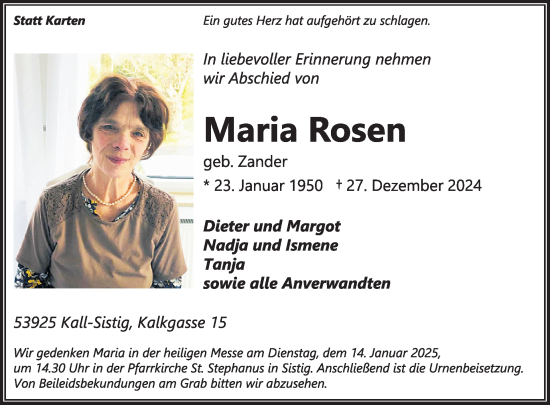 Traueranzeige von Maria Rosen von WochenSpiegel