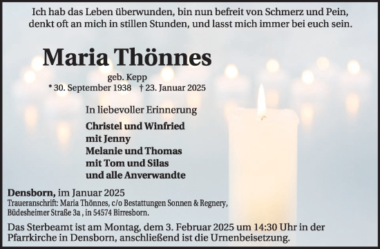 Traueranzeige von Maria Thönnes von WochenSpiegel