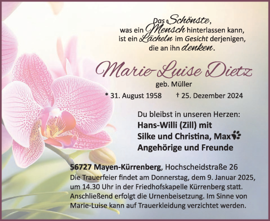 Traueranzeige von Marie-Luise Dietz von WochenSpiegel