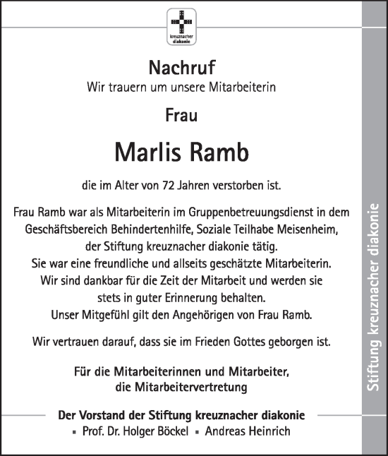 Traueranzeige von Marlis Ramb von WochenSpiegel