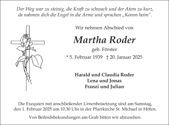 Traueranzeige von Martha Roder von WochenSpiegel