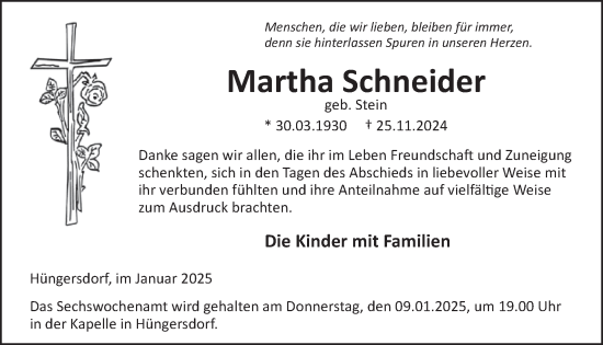 Traueranzeige von Martha Schneider von WochenSpiegel