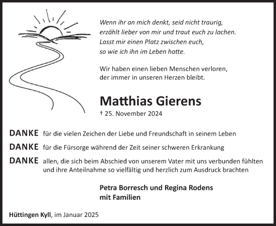 Traueranzeige von Matthias Gierens von WochenSpiegel