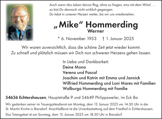 Traueranzeige von Mike Hommerding von WochenSpiegel