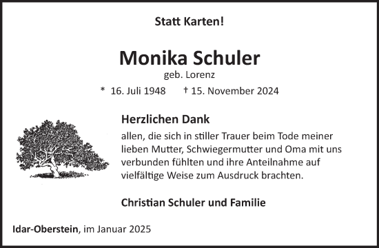 Traueranzeige von Monika Schuler von WochenSpiegel