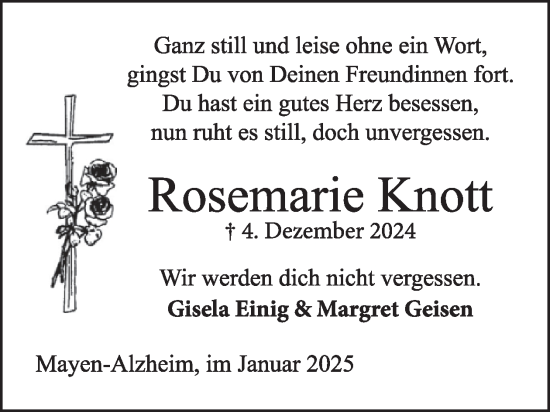 Traueranzeige von Rosemarie Knott von WochenSpiegel