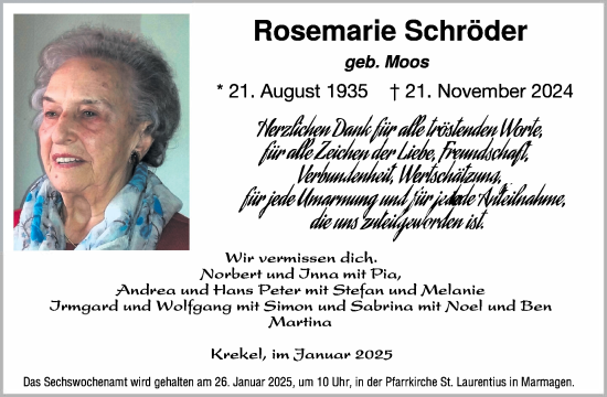 Traueranzeige von Rosemarie Schröder von WochenSpiegel